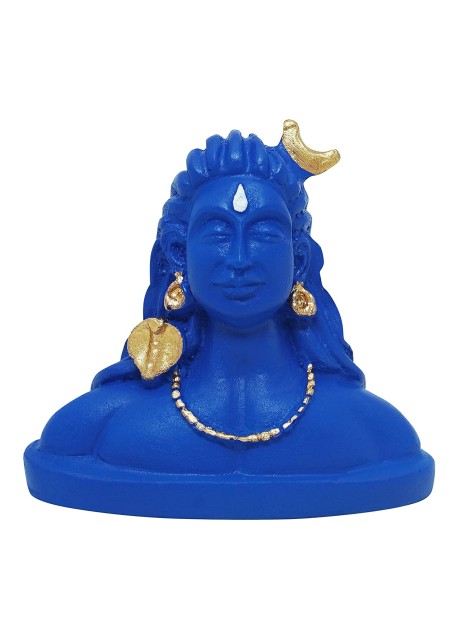 VOILA Polyvinyl Chloride Lord Adiyogi Shiva Statue Mahadev Murti for Car Dashboard Decorative Showpiece Blue